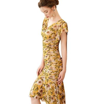 China Sexy Skinny Yellow Floral Fishtail Skirt T2865/87 Breathable Women Clothing Fashion Bodycon Dress New Arrivals 2020 for sale