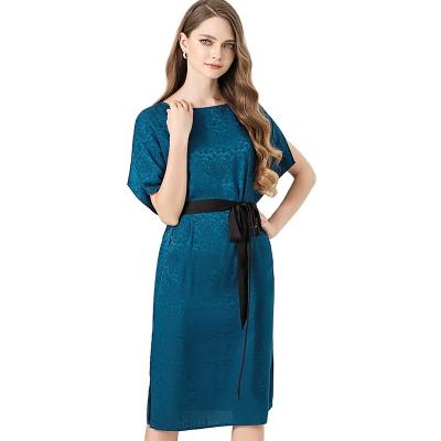 China Breathable Peacock Blue Satin Fashion Dress Women Summer Clothes 2020 New Arrivals Casual Dresses T3822/83 for sale