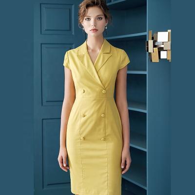 China Anti-wrinkle Yellow / Gray Elegant Lady Career Dresses Summer T2598 Women Fashion Clothes 2019 for sale