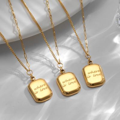 China Hypoallergenic Waterproof 18K Gold Plated Stainless Steel Map Titanium Steel Pendant Necklaces WHERE IS LOVE Geometric Link Chain Necklace for sale