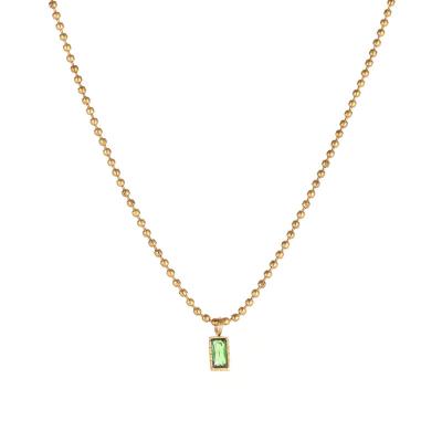 China Simple Fashion Hypoallergenic Waterproof Jewelry 18K Gold Plated Stainless Steel Beaded Chain Emerald Pendant Necklace Zircon for sale