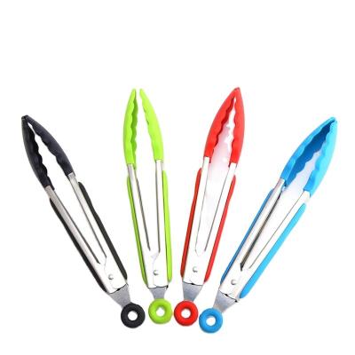 China Kitchen Supplies Black Green Blue Red 9 Inch Silicone Tong Kitchen Food Serving Tongs for sale