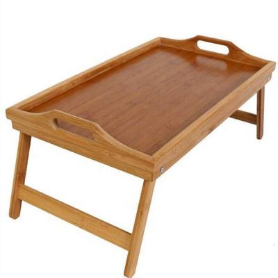 China Viable Luxury Folding Bamboo Breakfast Tray With Adjustable Handles Laptop Desk Lap Desk Portable Wooden Bed Tray Cutlery for sale