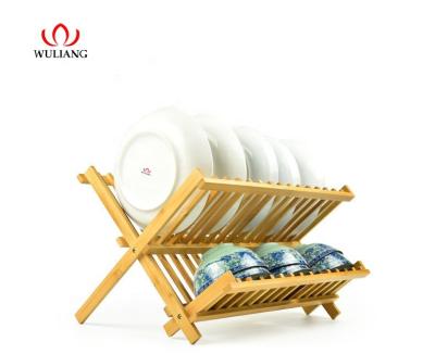 China Minimalist Luxury Two Tier Folding Dish Drying Rack Dish Dish Drain Rack-Bamboo for sale