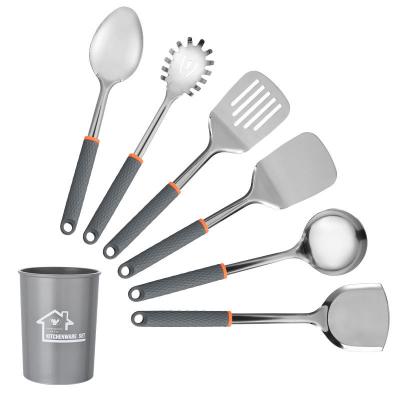 China 7 Piece Sustainable Kitchen Gray Silicone Kitchenware Stainless Steel Set Cookware Sets for sale