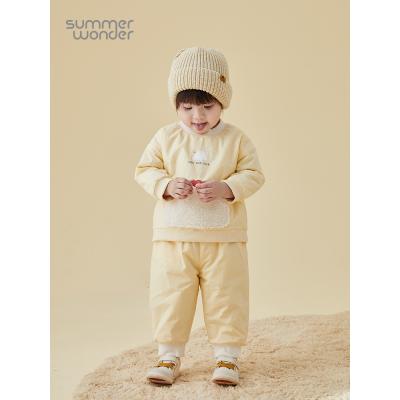 China Breathable Autumn And Winter Two Piece Cotton SuitsHigh Waist Cotton-padded Upper And Pants Baby Boy's Clothing Sets for sale