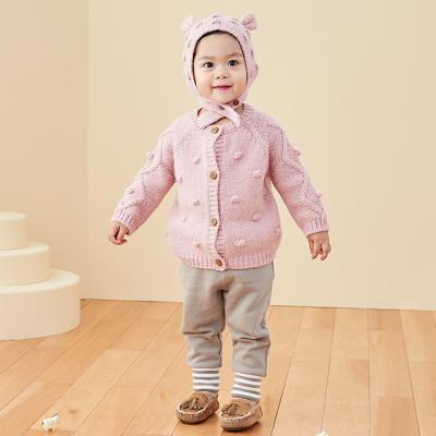 China Breathable Long Sleeve Knitted Sweater Kids Sweater Custom Babies Cardigan Pink for sale