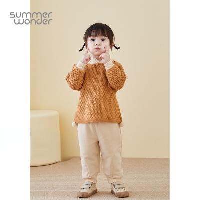 China Autumn And Winter New Baby Plush Cotton Breathable Beige Casual Pants Children's Warm Pants for sale