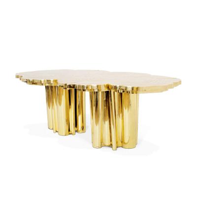 China Adjustable (other) Rich furniture Dining set high quality golden restaurant dining table metal modern customized dining table for sale