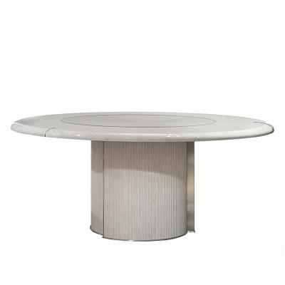 China Adjustable (other) Rich Furniture modern Italian high quality round dining table with lazy susan luxury design round travertine marble dining table for sale