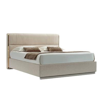 China Headboard and Bed Base Rich Furniture Leather King Size Bed Italian Modern Luxury Bedroom Imported Modern Nubuck Leather Home Furniture Headboard Bed for sale