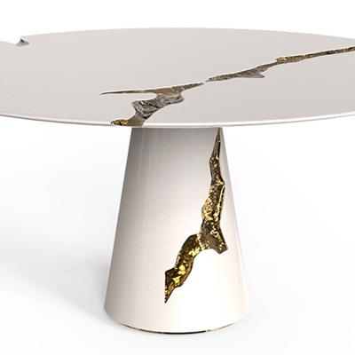 China Extendable Grace good design high quality white and gold luxury round dining room table for sale