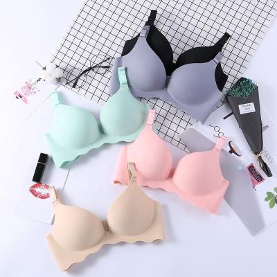 China Sexy Deep V Bras No Pump Women Underwear Bra Girly Macaron Bralette Seamless Bra Seamless Plunge Thin Trace One Piece Lingerie for sale