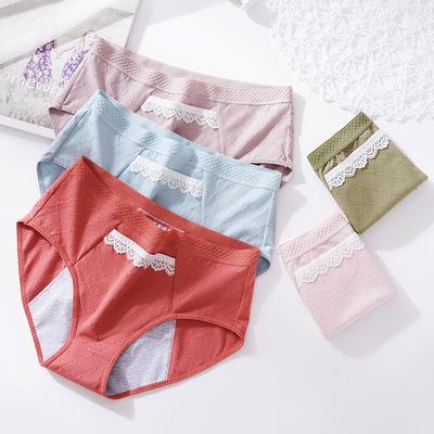 China Menstrual Period Briefs Antibacterial Mid Waist Panties Leak Proof Underwear Women Seamless Cotton Lace Menstrual Underwear for sale