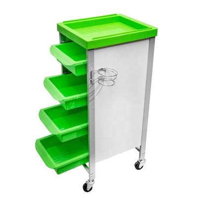 China Stable/Durable Universal Plastic Nail Salon Cart Green And White 4 Wheels for sale