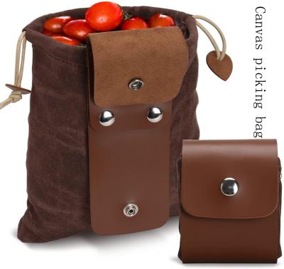 China PU leather+canvas canvas picking bag forager camping helper storage waist bag and bag picking hand waist for sale