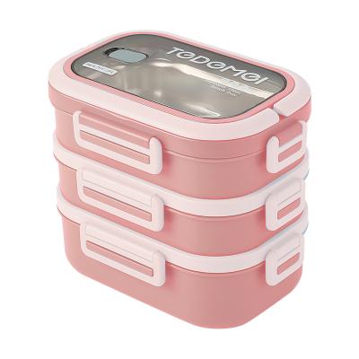 China Cool Preservation Lunch Box Logo Three Floor 304 Stainless Steel Non-crosswise Separation Seal 1 Person Insulated For Student for sale