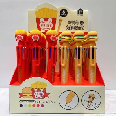 China Writing Nice Smelling 2022 New Creative Cartoon Fast Food Fries Hamburger Shape 6 Color Ballpoint Pen for sale