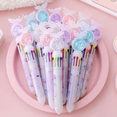 China Creative Cute Glitter 10 Ink Journal Ball Pens Office School Ballpoint Pens Promotional Gifts Cute Multi Color for sale