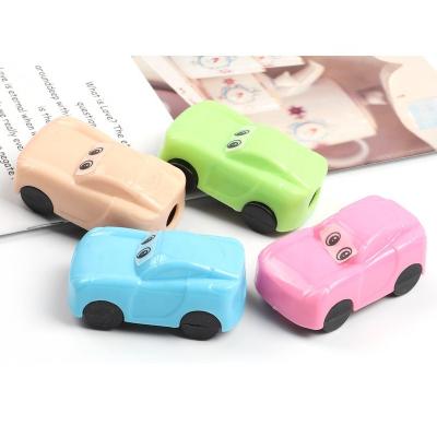 China Cartoon Promotiomn School Stationery Car Plastic Cute Pencil Sharpener For Boy for sale