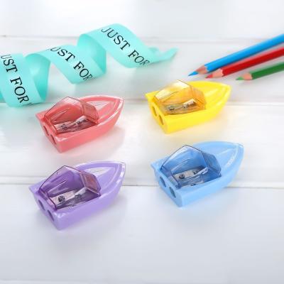 China Creative Cartoon Shape Cartoon Boat Double-hole Plastic Pencil Sharpeners For Kids for sale