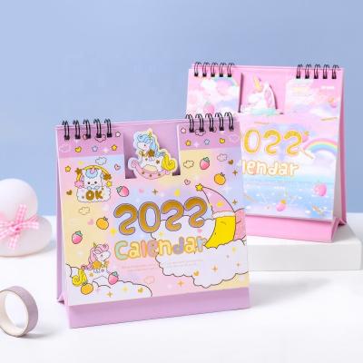 China Eco-friendly New School Kids Cartoon Cute Dinosaur Unicorn Table Calendar 2022 Gifts for sale