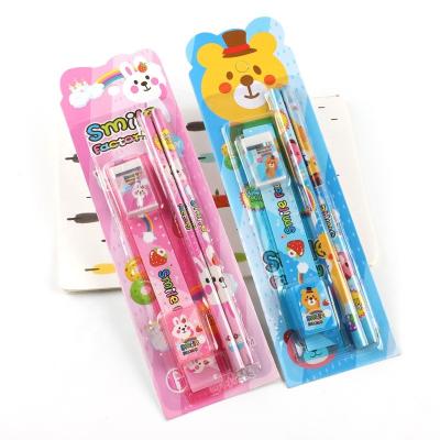 China Cute Cheap Cartoon Cartoon Pencil Sharpener Erasers Ruler Kids Stationery Set School for sale