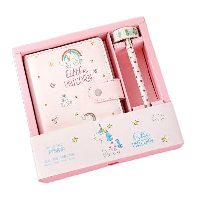 China Cute Cartoon Kawaii Pen And Diary Kids Gift Pink Unicorn Stationery Set for sale