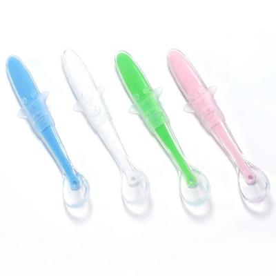 China Food Grade BPA Free Healthy Conductor Small Silicone Baby Training Spoon for sale