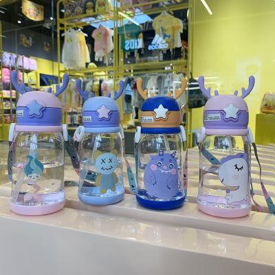 China Wholesale Portable Cartoon Straw Kids Plastic Water Bottle School Viable for sale