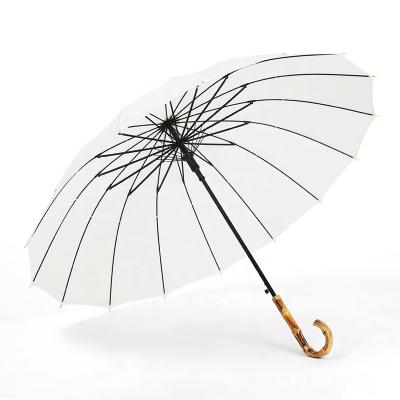 China High Quality Fashion Advertising Gifts Wooden Handle Automatic White Upright Umbrella for sale