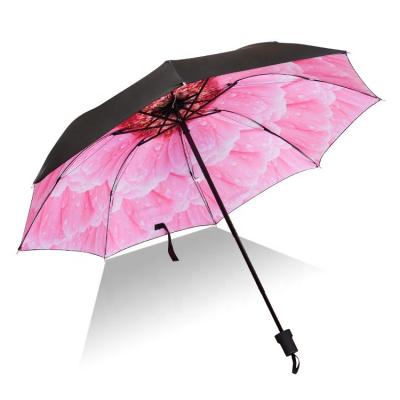 China Wholesale Custom Fashion Novelty Flower Printing UV Protection Three Folds Umbrella for sale