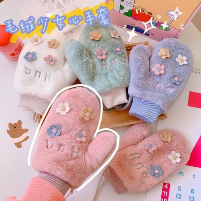 China Warmth 2022 New School Girls Cute Plush Gloves Winter Warm Mittens For Women for sale