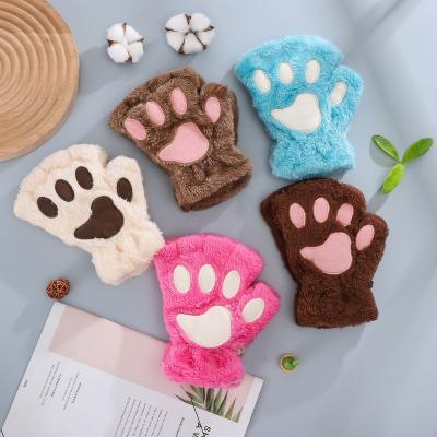 China Warm New Year Gifts Winter Plush Cartoon Cute Cat Paw Gloves For Women for sale