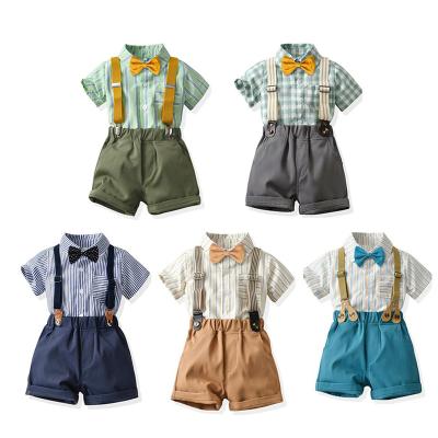 China New Style Kids Fashionable Casual Suit Boy Plaid Baby Boy Short Sleeve Outfit Sets for sale