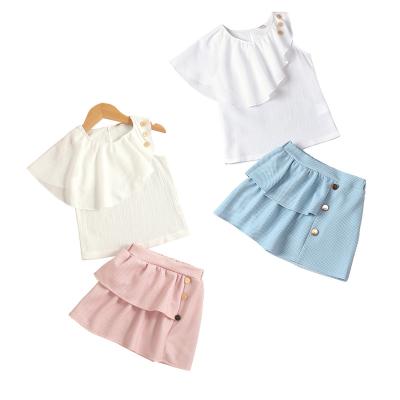 China Casual Solid Soft Sleeveless Ruffle Top + Skirt Two Piece Set A-Line Toddler Girl Fashionable Clothing for sale