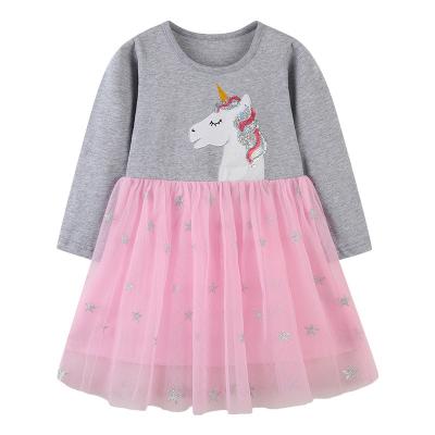 China Breathable High Quality Elegant Gray Pink Skirt Long Sleeve Baby Girl Dress for sale