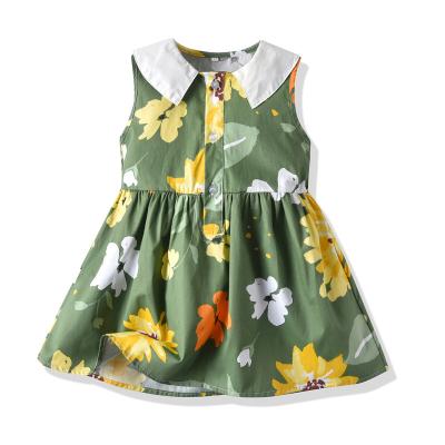 China New Design Breathable Cute Green Flower Casual Kids Dress For Baby Summer for sale