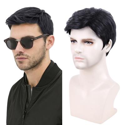 China Men's Short Short Hairpiece Black Handsome Male Synthetic Wig Hairpiece Natural Hair For Men for sale