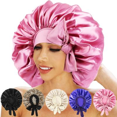 China Return to the ancients Oversized night cap with tie up Elastic ribbon colored cap Home hat for sale