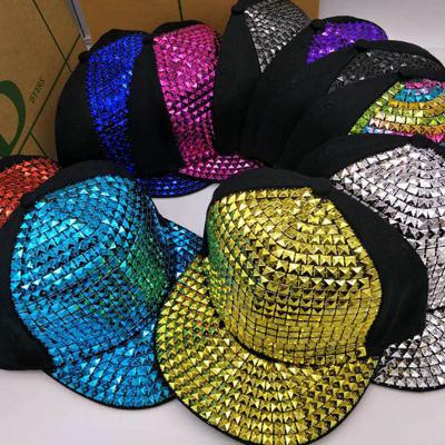 China COMMON Wholesale Hand riveted sequin sun hat colored solid hiphop hat Cotton cap with flat brim for sale