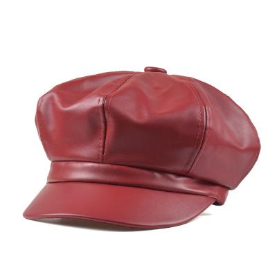 China Fashion\comfortable\durable Factory Supply Vintage PU leather artist hat Solid color beret for casual women cap for sale