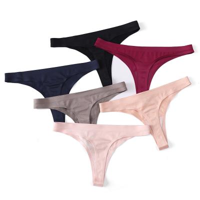 China Ice Silk String T Back Panties Women Mid-Rise Anti-Bacterial And Anti-Staticplain Thong for sale