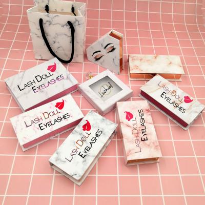 China Colorful Wholesale Empty Eyelash Packaging Box Magnetic Marble Lashdoll Lashes Cases Custom Logo Gift Bags for sale