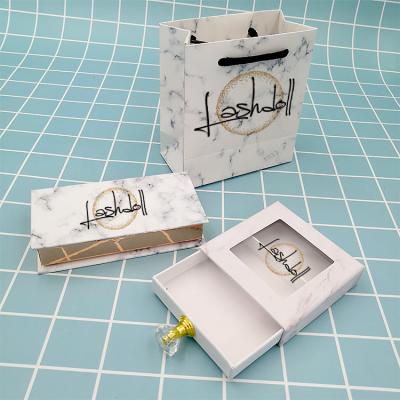 China Factory Wholesale Colorful Empty Eyelash Packaging Box Magnetic Marble Wicks Cases Custom Logo Gift Bags for sale