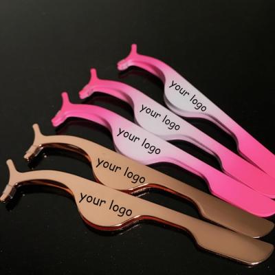 China Wholesale Eyebrow Stainless Steel Eyelash Tweezers Private Label Gold Rose Gold Eyelash Extension Tweezers for sale