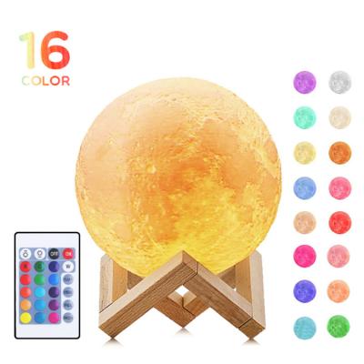 China Wholesale Modern 8cm 10cm 12cm 15cm 20cm 3D Printing Night Moon Light Lamp, Customized 2/3/7/16 Colors Usb Rechargeable 3D Moon Lamp for sale