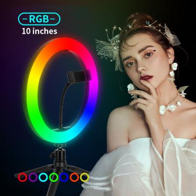 China 2021 New Dimmable 10 Inch Circle Photography Lighting RGB Stand 120pcs Led 16 Colors Ring Light With Phone Tripod for sale