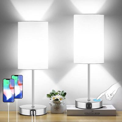 China Stereoscopic Placement Touch Console Light Modern Dimmable, White Two Way And Three Way Bedside Table Light With USB Charging Port And AC Outlet Indicating Light for sale