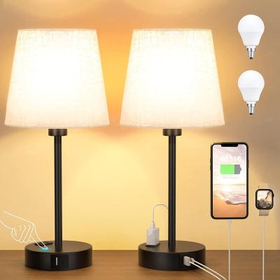 China Modern Stereoscopic Placement Bedside Lamp Set 2 - Bedside Table Bedroom Light with USB Dimmable 3-Way Touch Control Small Bedside Table Light for sale